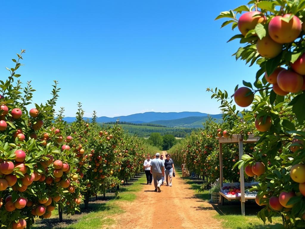 Apple orchard with mountains in the background at Johnson's Orchards in Bedford Apple orchard with mountains in the background at Johnson's Orchards in Bedford