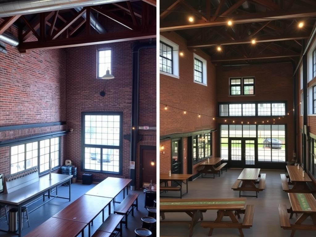 Beale's Brewery in Bedford Virginia showing the taproom and outdoor seating area Beale's Brewery in Bedford Virginia showing the taproom and outdoor seating area