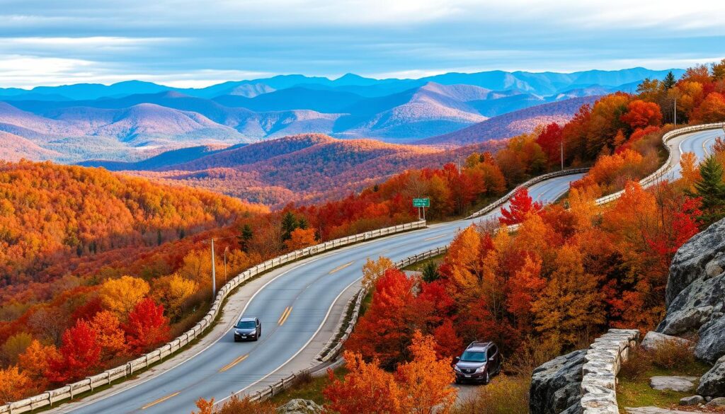 Blue Ridge Parkway scenic drive through Bedford Virginia showing mountain vistas