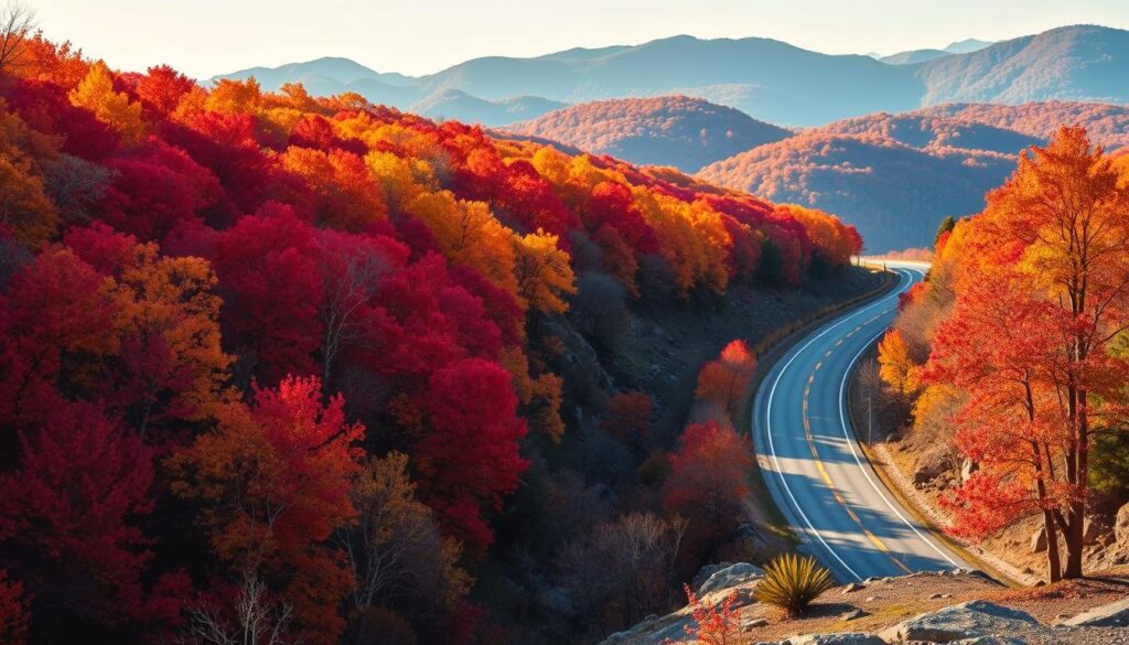 Fall foliage along Blue Ridge Parkway in Bedford Virginia
