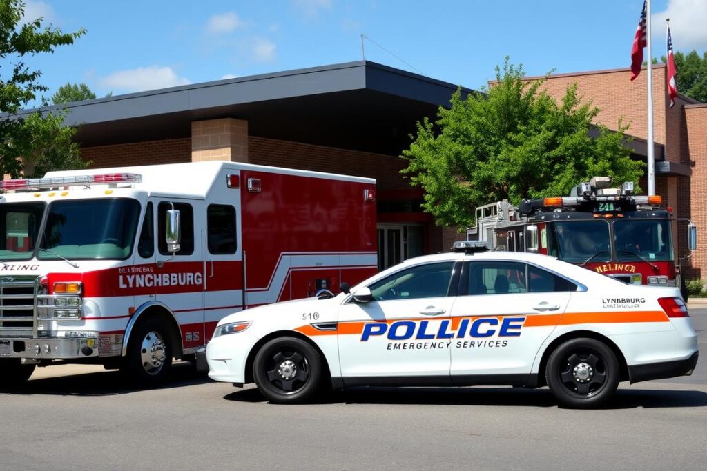 Lynchburg Virginia emergency services vehicles responding to a call Lynchburg Virginia emergency services vehicles responding to a call