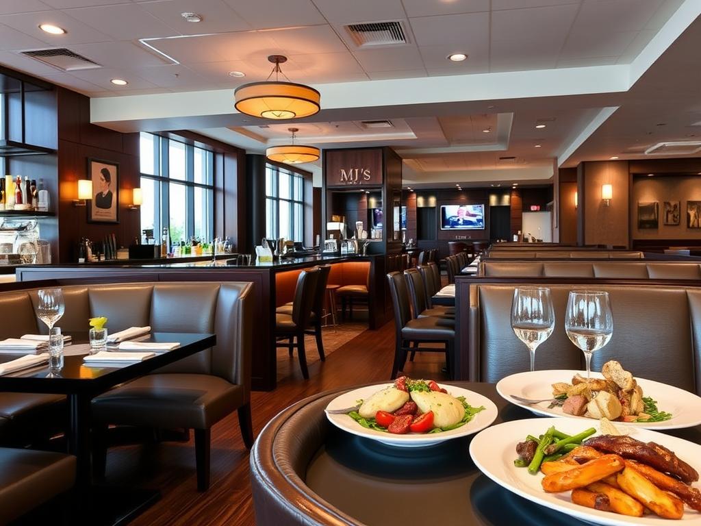 MJ's Grill & Bar in Bedford with elegant dining area and bar MJ's Grill & Bar in Bedford with elegant dining area and bar