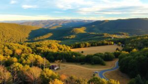 Panoramic view of Bedford Virginia outdoor beauty with mountains and forests
