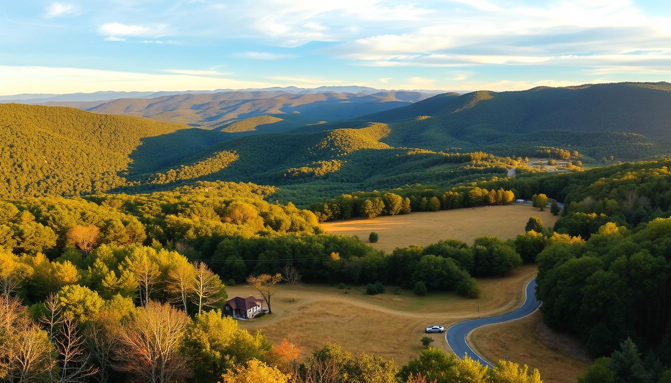 Panoramic view of Bedford Virginia outdoor beauty with mountains and forests