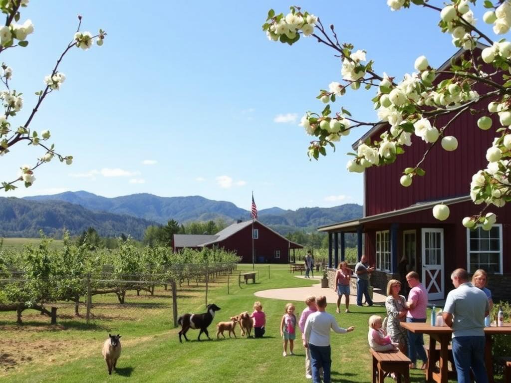 Peaks of Otter Winery in Bedford Virginia showing fruit orchards and mountain views Peaks of Otter Winery in Bedford Virginia showing fruit orchards and mountain views