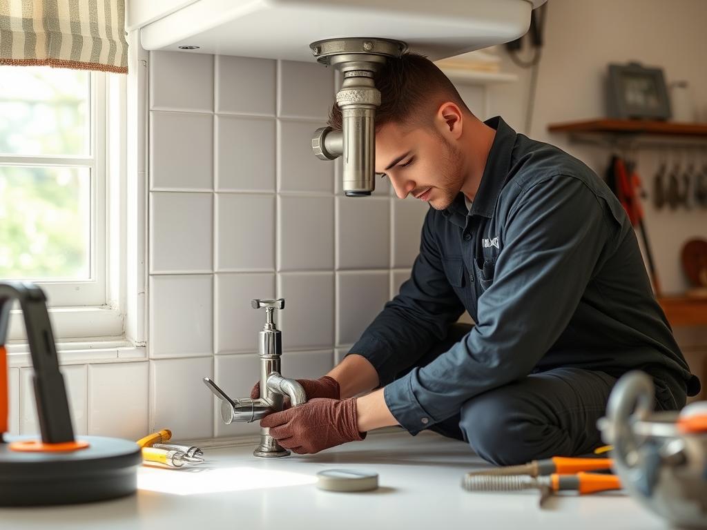 Professional plumber working in a Lynchburg Virginia home, representing essential home maintenance services Professional plumber working in a Lynchburg Virginia home, representing essential home maintenance services