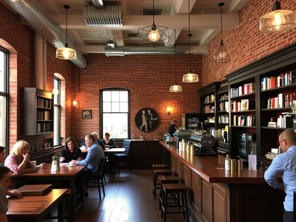 The cozy interior of The White Hart Café in downtown Lynchburg with customers enjoying coffee The cozy interior of The White Hart Café in downtown Lynchburg with customers enjoying coffee